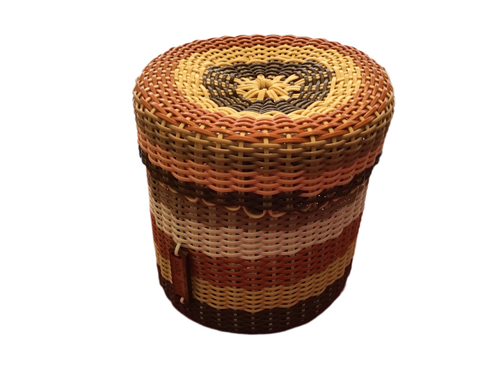 (wholesale) round 'catch all' with lid ~ multicolor stripes