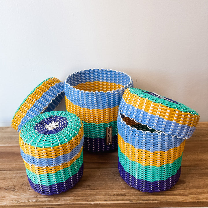 round 'catch all' with lid ~ multicolor stripes
