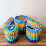 round 'catch all' with lid ~ multicolor stripes
