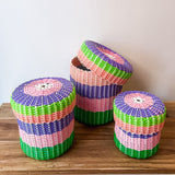 round 'catch all' with lid ~ multicolor stripes
