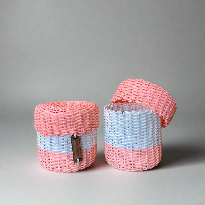 (wholesale) round 'catch all' with lid ~ 2 color block