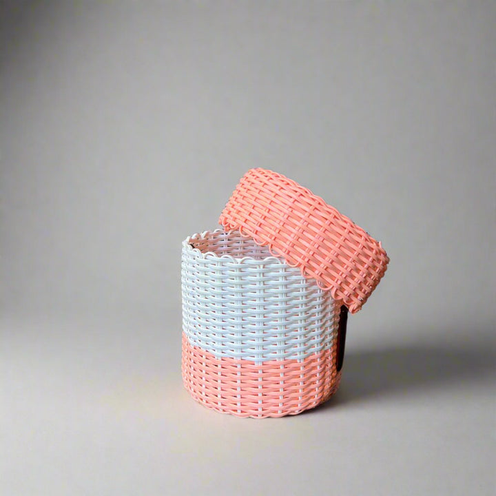 (wholesale) round 'catch all' with lid ~ 2 color block