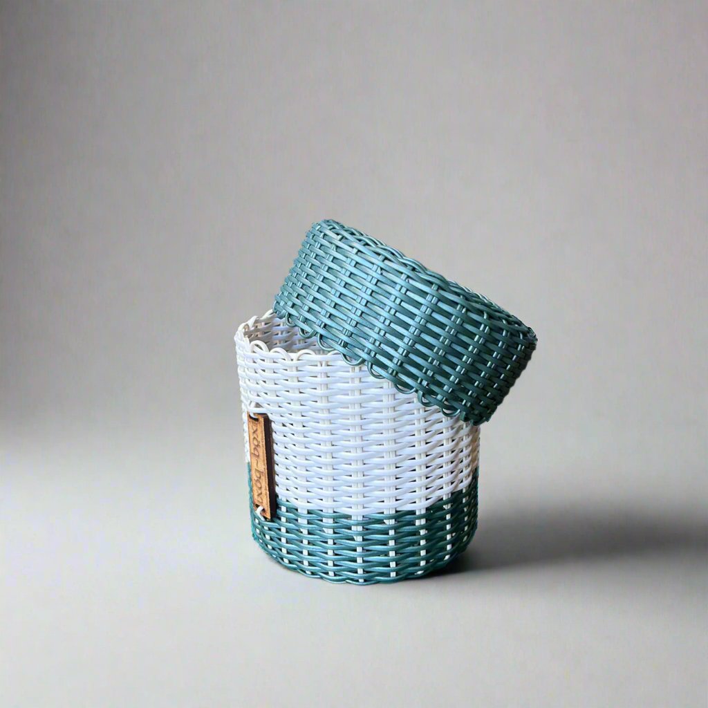 (wholesale) round 'catch all' with lid ~ 2 color block
