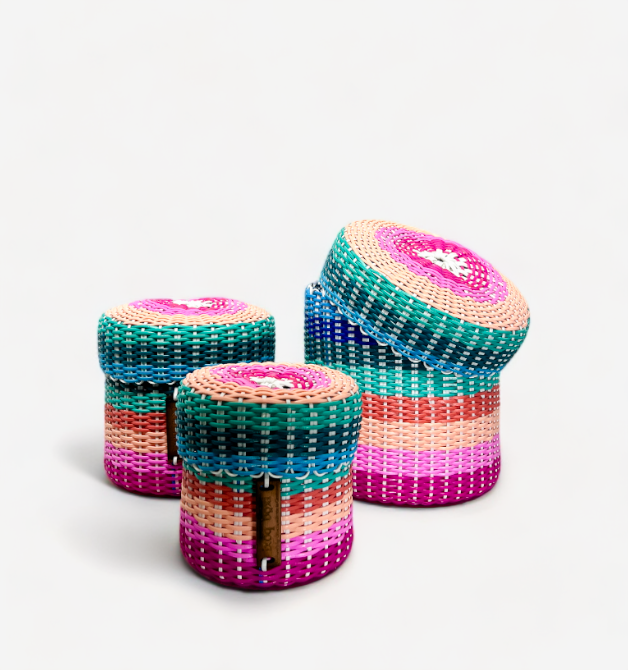 (wholesale) round 'catch all' with lid ~ multicolor stripes