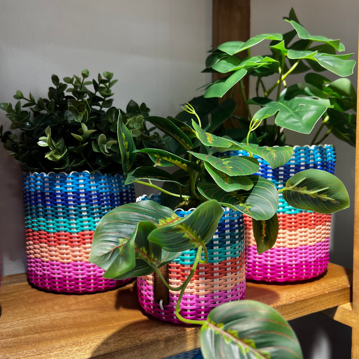 (wholesale) round 'catch all' / planters ~ multicolor stripes