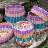 (wholesale) round 'catch all' with lid ~ multicolor stripes