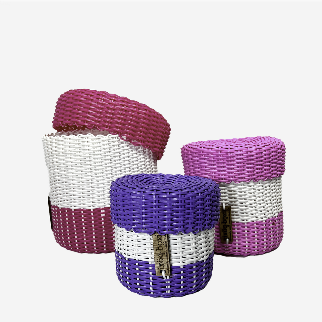 (wholesale) round 'catch all' with lid ~ 2 color block