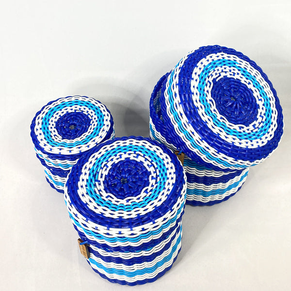 (wholesale) round 'catch all' with lid ~ multicolor stripes
