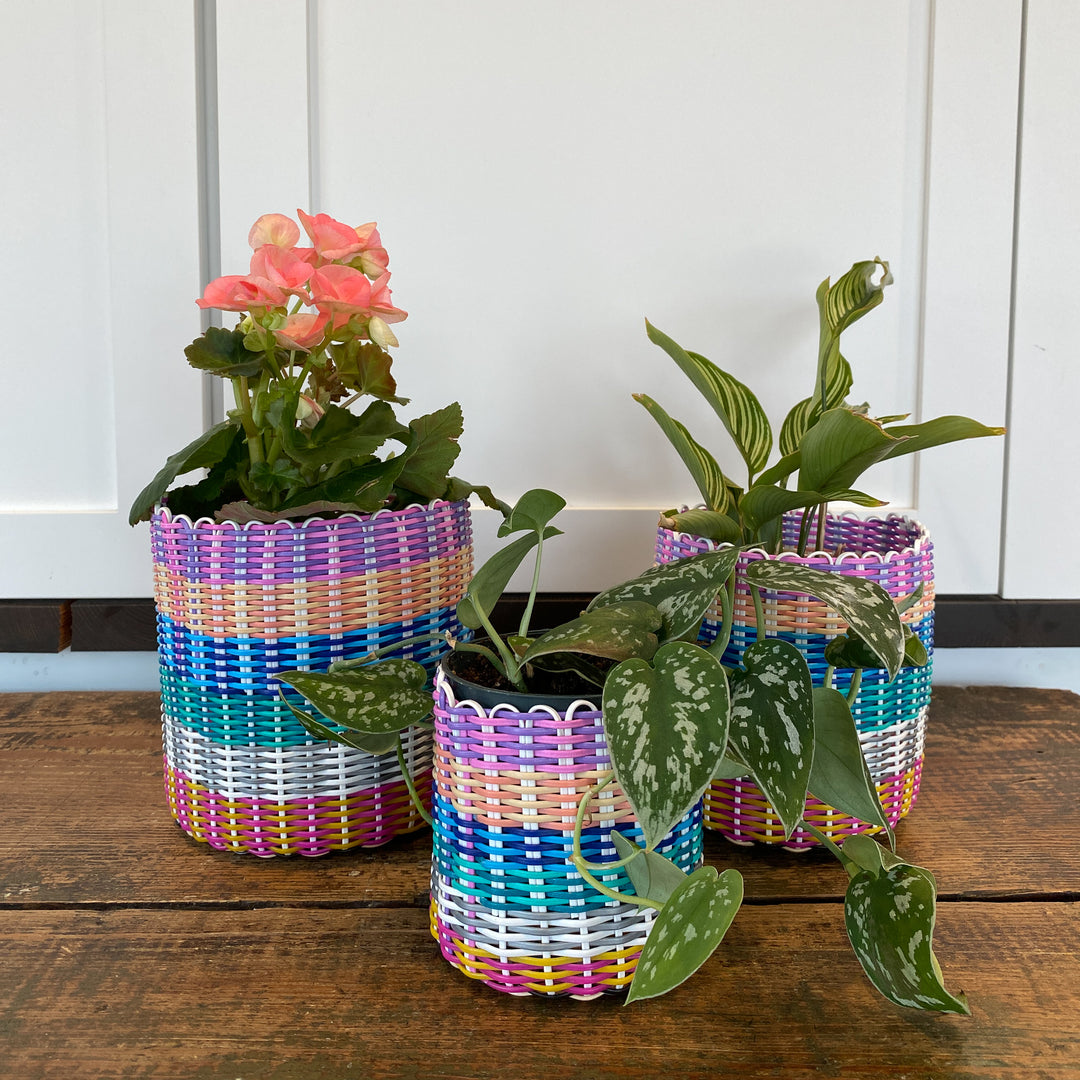 (wholesale) round 'catch all' / planters ~ multicolor stripes