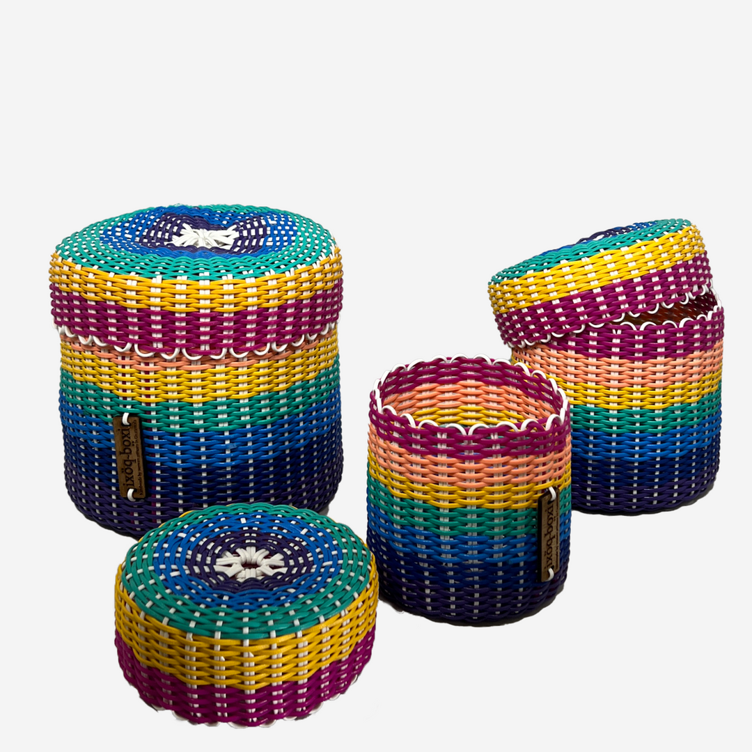 (wholesale) round 'catch all' with lid ~ multicolor stripes