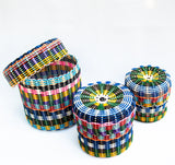 round 'catch all' with lid ~ multicolor stripes