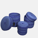 round 'catch all' with lid ~ 2 color stripes