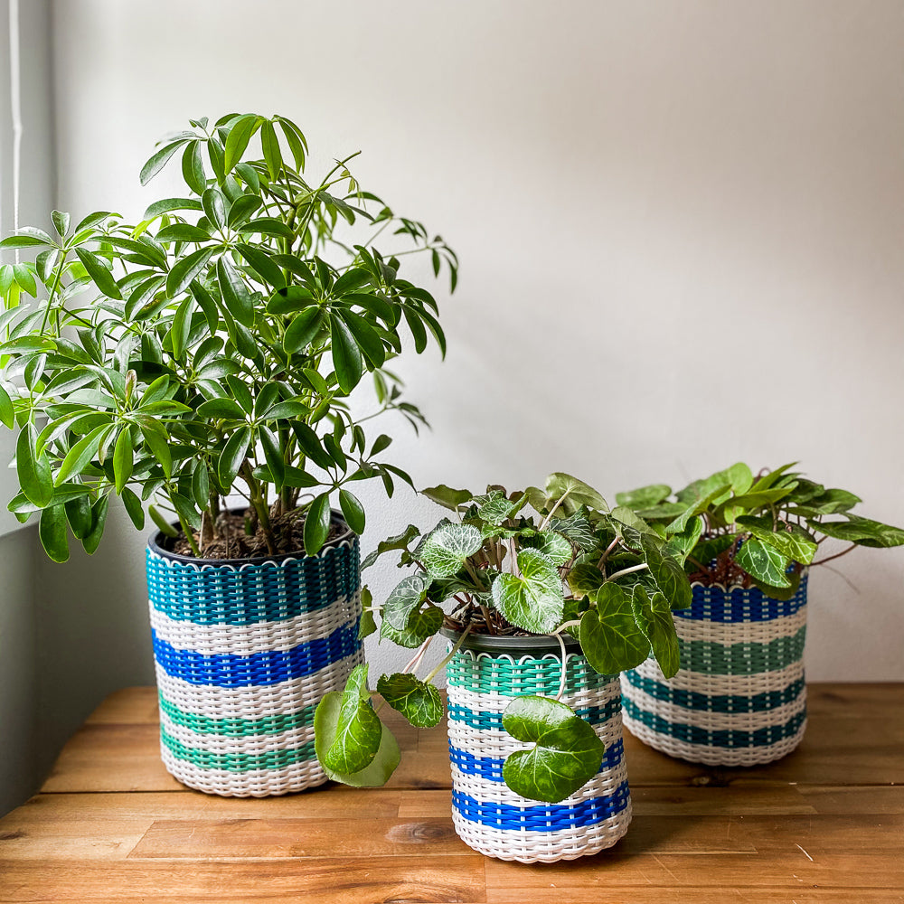 catch pot planter round 'catch all' / plant pots ~ multicolor stripes – IXOQ