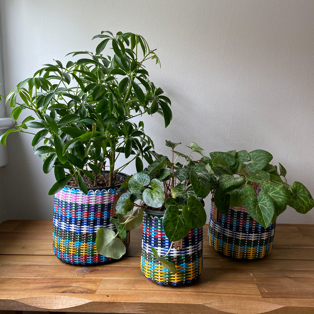 (wholesale) round 'catch all' / planters ~ multicolor stripes
