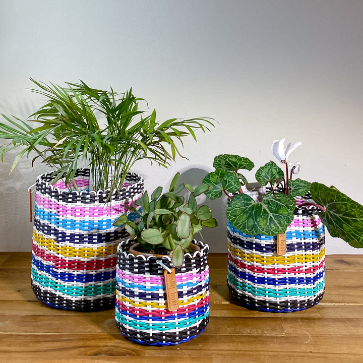 (wholesale) round 'catch all' / planters ~ multicolor stripes